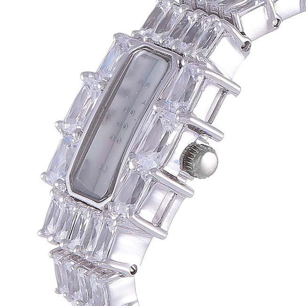 Silver Rectangular Case with White MOP Dial Watch For Women with Crystals - Heloisa 76010125
