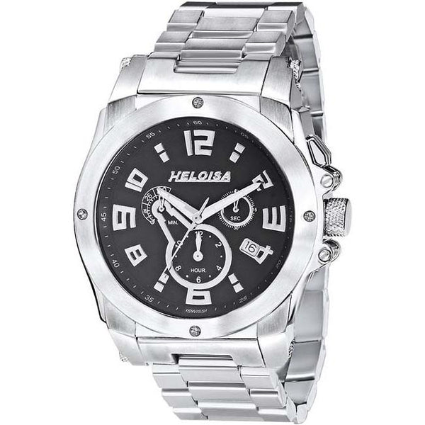 Stainless Steel with Black Dial Chronos Watch For Men - Heloisa 76120022