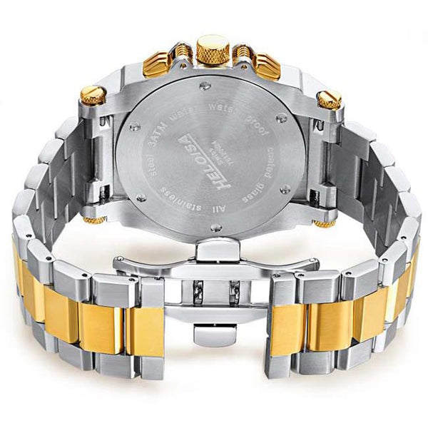 Dual Tone Stainless Steel with Black Dial Chronos Watch For Men - Heloisa 76120024