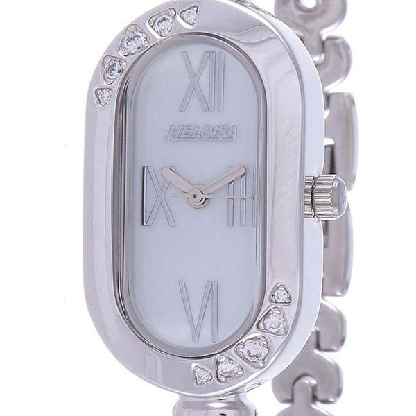 Silver Oval White MOP Dial Watch For Women with Crystals - Heloisa 76120102