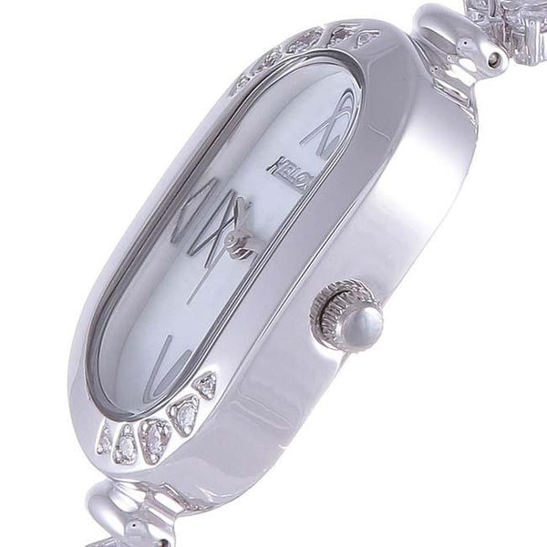 Silver Oval White MOP Dial Watch For Women with Crystals - Heloisa 76120102