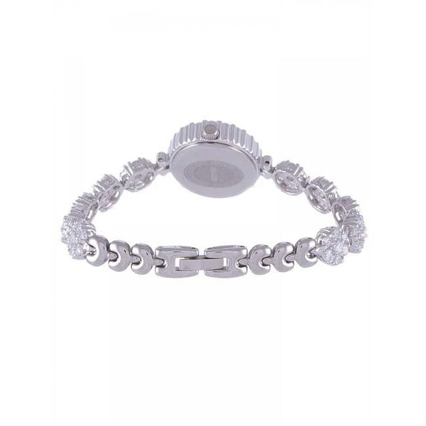 Silver Oval White MOP Dial Watch For Women with Crystals - Heloisa 76120110