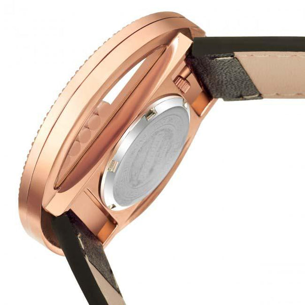 Round Rose Gold Case with Black Dial and Black Leather Strap Transparent Watch For Women - Heloisa 76120172