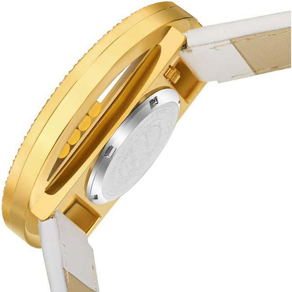 Round Gold Case with White Dial and White Leather Strap Transparent Watch For Women - Heloisa 76120173