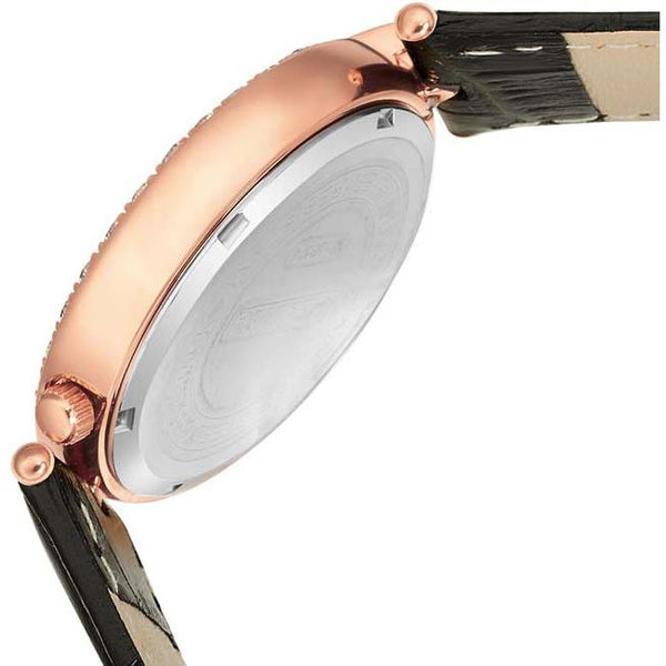 Round Case and White MOP Dial with Arabic Numbers and Black Leather Watch For Women - Heloisa 76120174