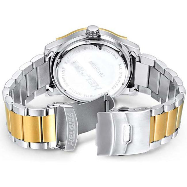 Dual Toned Stainless Steel with Black Dial Chronos Watch For Men - Heloisa 76120217