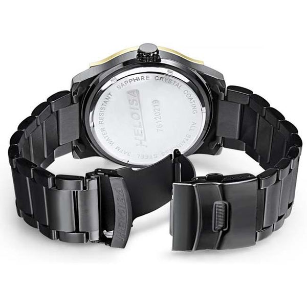 Black Stainless Steel with Black Dial and Golden Bezel Ring Chronos Watch For Men - Heloisa 76120219