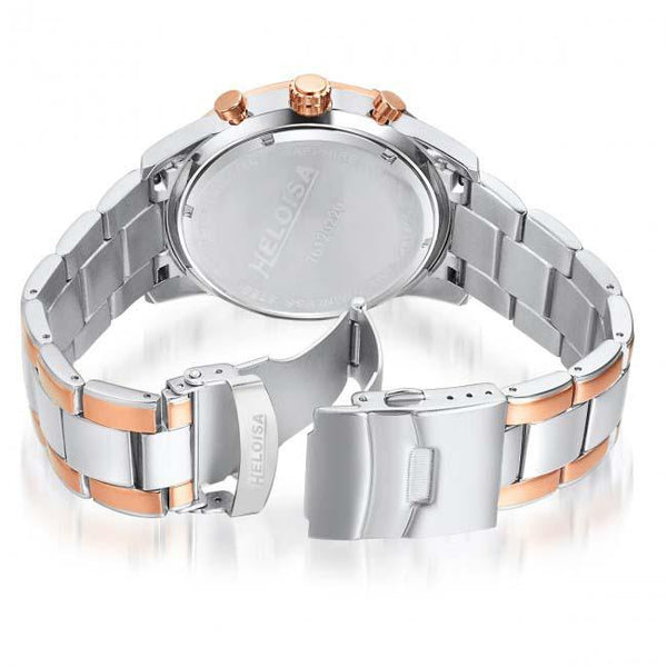 Dual Toned Stainless Steel with White Dial Chronos Watch For Men - Heloisa 76120220