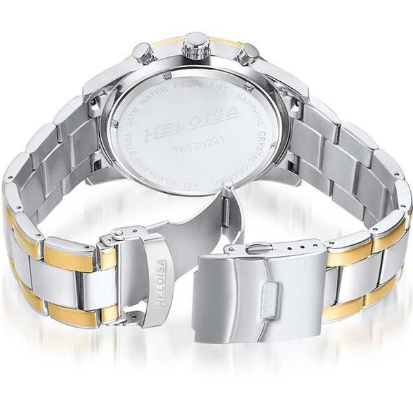 Dual Toned Stainless Steel with Black Dial Chronos Watch For Men - Heloisa 76120221