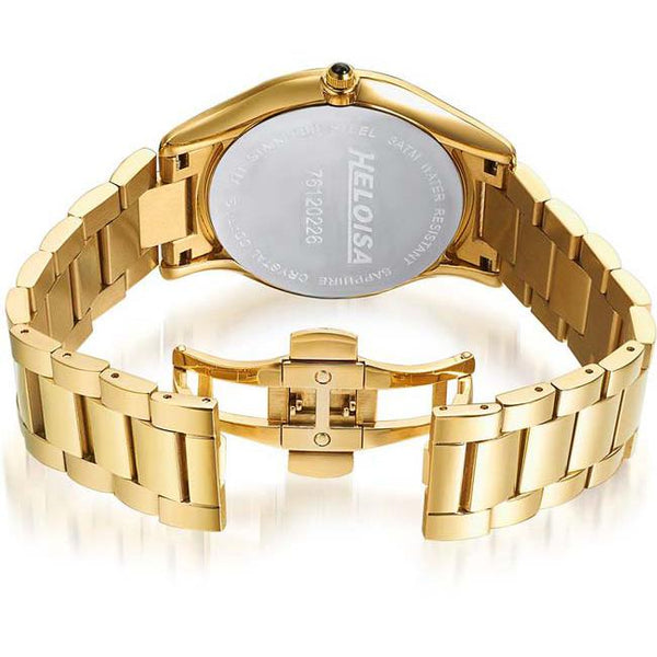 Golden Stainless Steel Black Round Dial Watch For Men - Heloisa 76120226