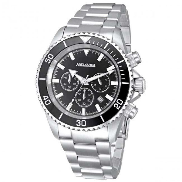 Stainless Steel Black Dial Chronos Watch For Men - Heloisa 76120234