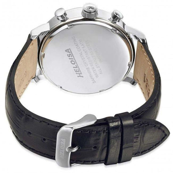 Black Leather with White Round Dial Silver Case Chronos Watch For Men - Heloisa 76120242
