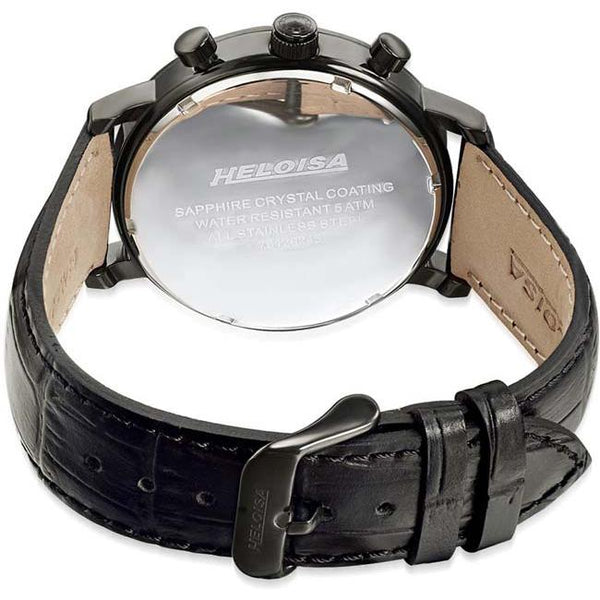 Black Leather with Black Round Dial Black Case Chronos Watch For Men - Heloisa 76120242