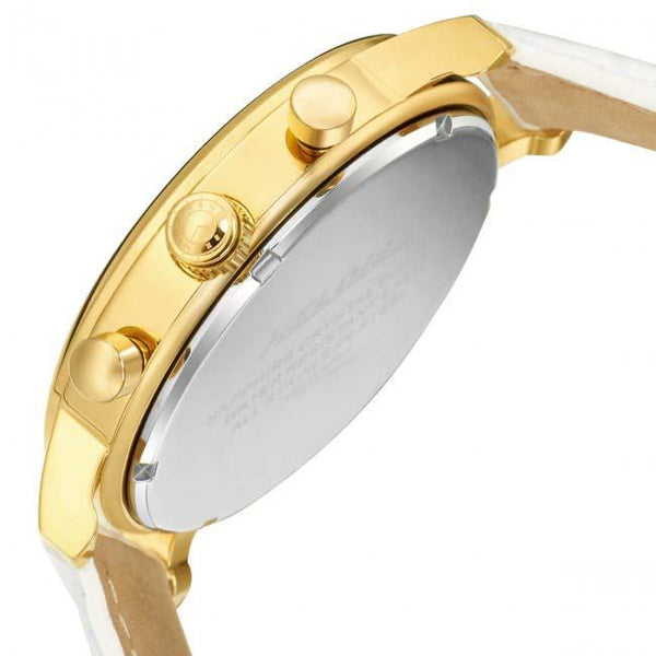White Leather with White MOP Round Dial Golden Case Chronos Watch For Men - Heloisa 76120244