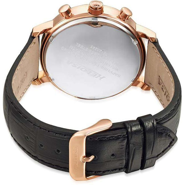 Black Leather with Black Round Dial Golden Rose Case Chronos Watch For Men - Heloisa 76120245