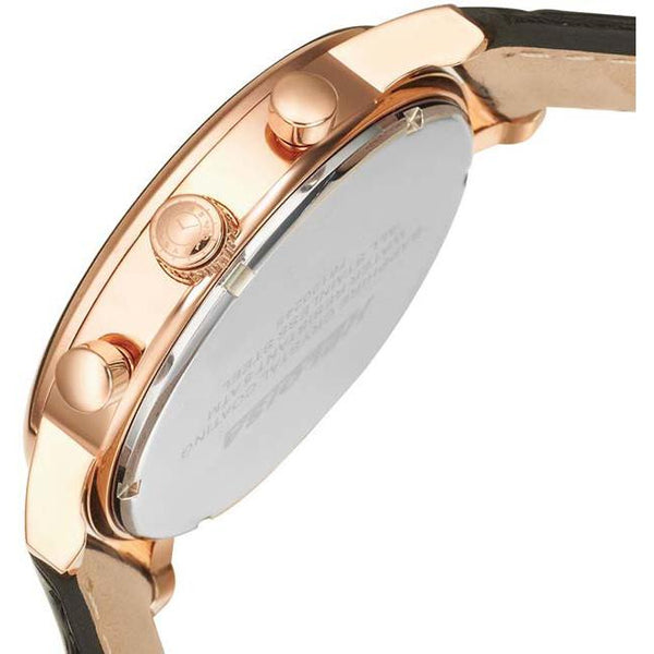 Black Leather with Black Round Dial Golden Rose Case Chronos Watch For Men - Heloisa 76120245