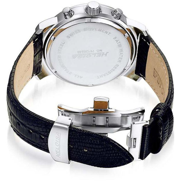 Black Leather Multifunction Black MOP Dial Silver Case Chronos Watch For Men - Heloisa 76120246