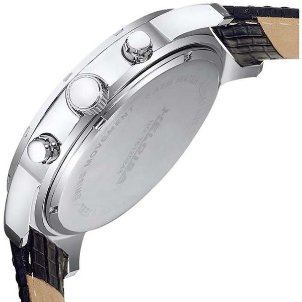 Black Leather Multifunction Black MOP Dial Silver Case Chronos Watch For Men - Heloisa 76120246