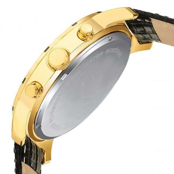 Black Leather Multifunction Black MOP Dial Golden Case Chronos Watch For Men - Heloisa 76120247