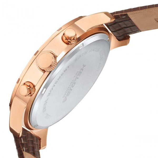 Brown Leather Multifunction White MOP Dial Rose Golden Case Chronos Watch For Men - Heloisa 76120248