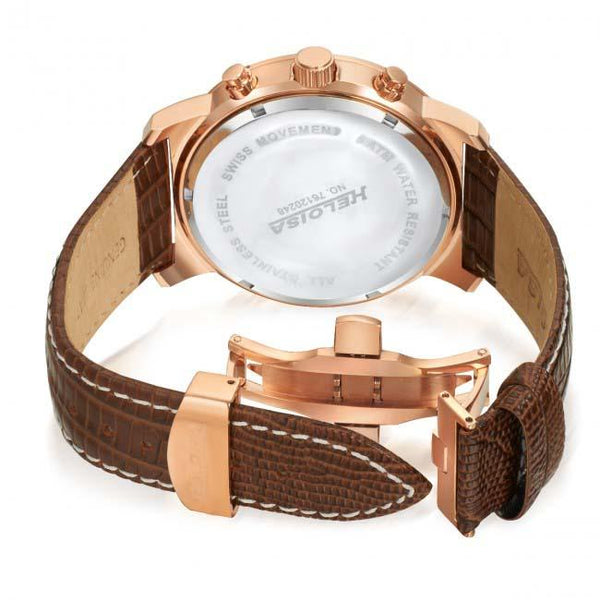 Brown Leather Multifunction White MOP Dial Rose Golden Case Chronos Watch For Men - Heloisa 76120248