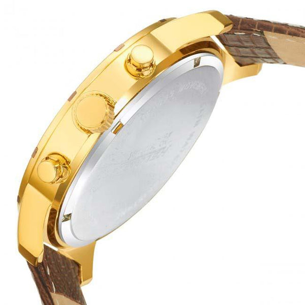 Brown Leather Multifunction coffee MOP Dial Golden Case Chronos Watch For Men - Heloisa 76120249