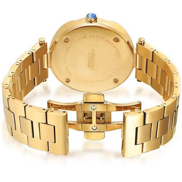 Golden Stainless Steel with Black MOP Dial Watch For Men and Women - Heloisa 76120256