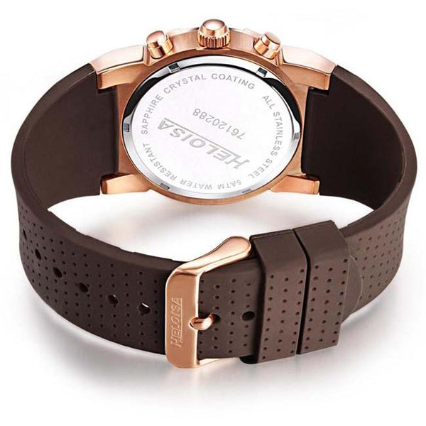 Brown Rubber Rose Gold Matt Stainless Steel Case Sport Chronos Watch For Men - Heloisa 76120288