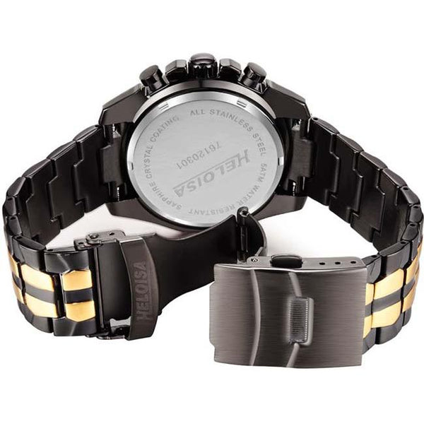 Dual Toned Stainless Steel with Black Dial Chronos Watch For Men - Heloisa 76120301