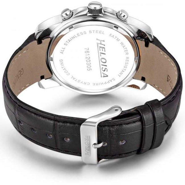 Black Leather with Black Dial Chronos Watch For Men - Heloisa 76120305