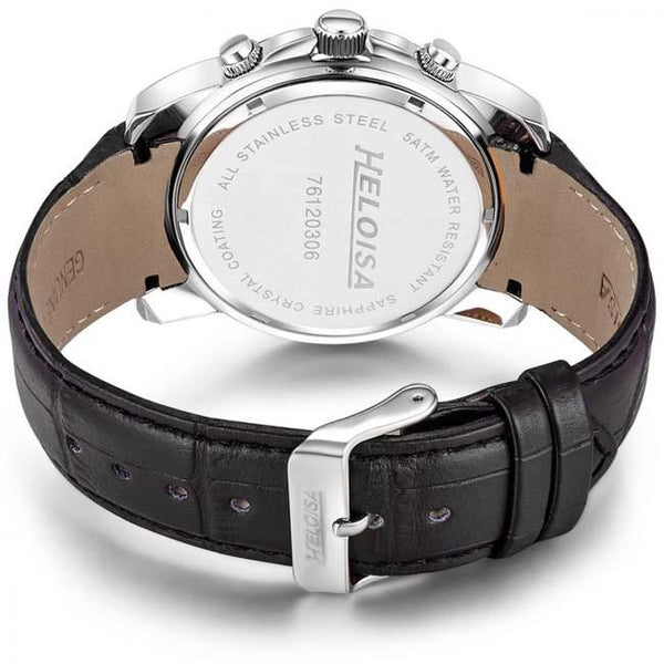 Black Leather with White Dial Chronos Watch For Men - Heloisa 76120306