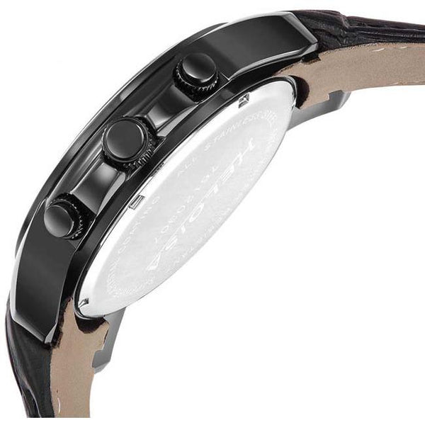 Black Leather with Black Dial Chronos Watch For Men - Heloisa 76120307