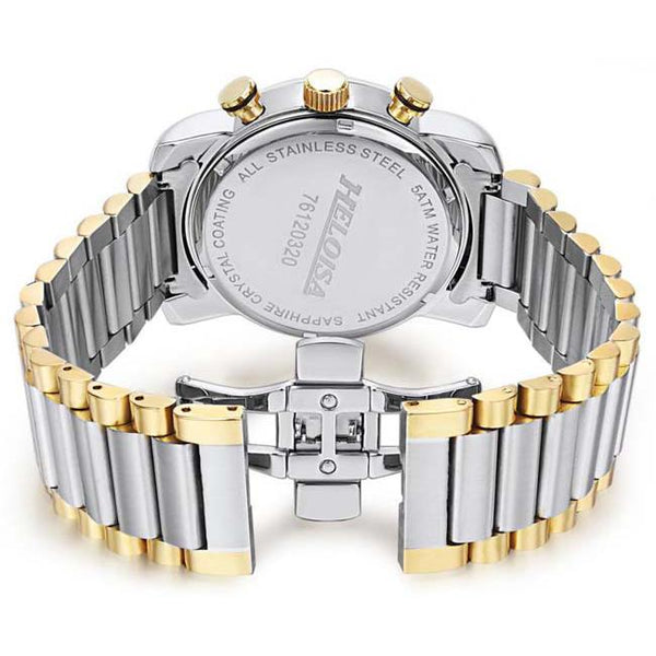 Dual Tone Stainless Steel with Black Dial Chronos Watch For Men - Heloisa 76120320