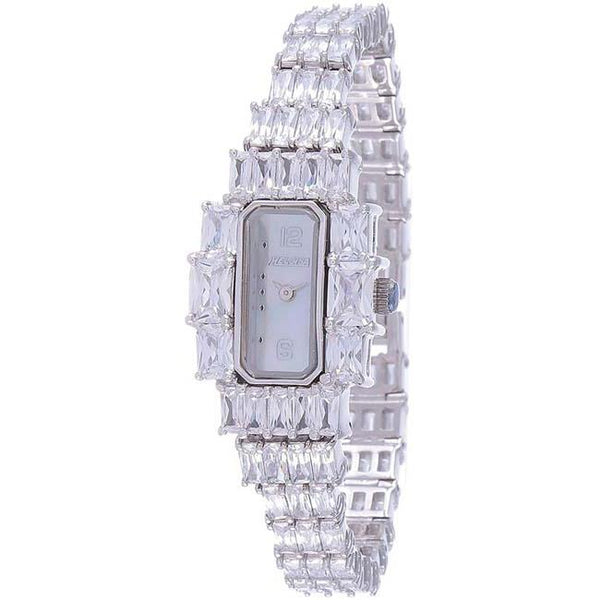 Silver Rectangular Case with White MOP Dial Watch  For Women with Crystals - Heloisa 76010125