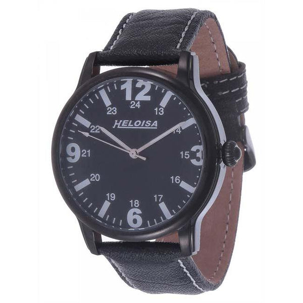 Black Leather Band with Black Dial Round Case Watch For Men and Women - Heloisa 76091089