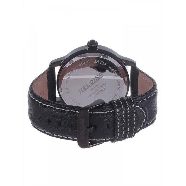 Black Leather Band with Black Dial Round Case Watch For Men and Women - Heloisa 76091089