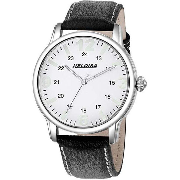 Black Leather Band with White Dial Round Case Watch For Men and Women - Heloisa 76091090