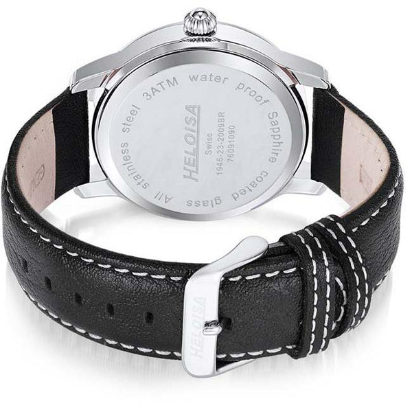 Black Leather Band with White Dial Round Case Watch For Men and Women - Heloisa 76091090