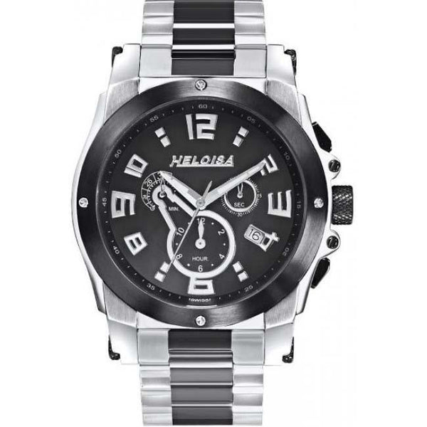Dual Tone Stainless Steel with Black Dial Chronos Watch  For Men - Heloisa 76120023