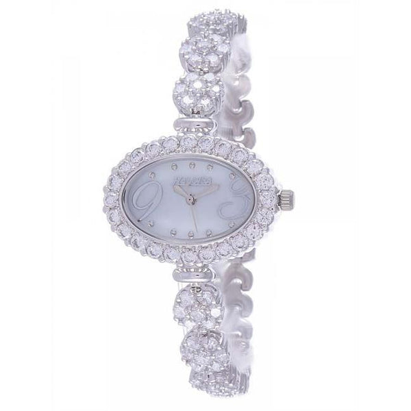 Silver Oval White MOP Dial Watch  For Women with Crystals - Heloisa 76120110