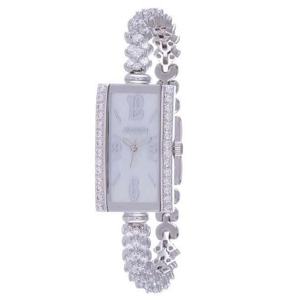 Silver Rectangular White MOP Dial Watch For Women with Crystals - Heloisa 76120124