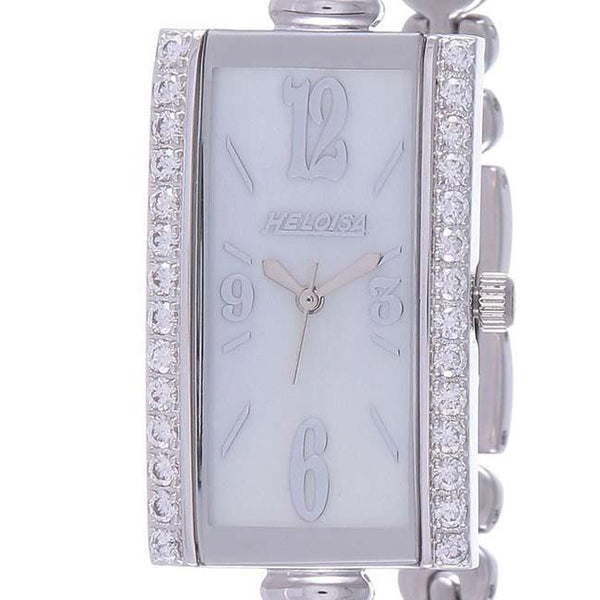 Silver Rectangular White MOP Dial Watch For Women with Crystals - Heloisa 76120124