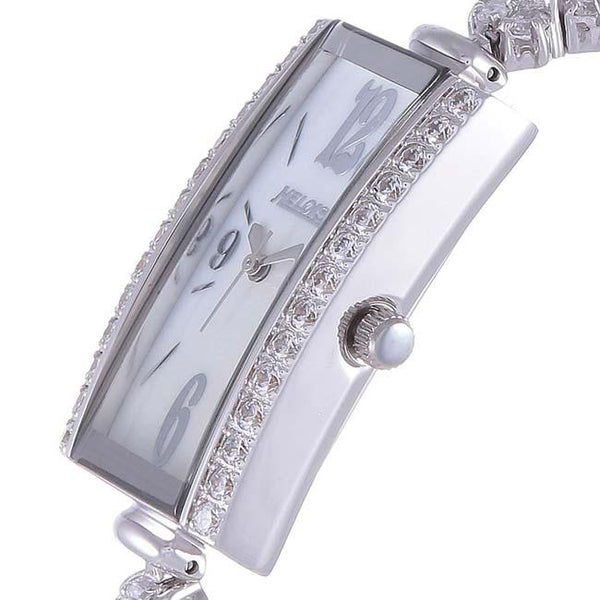 Silver Rectangular White MOP Dial Watch For Women with Crystals - Heloisa 76120124