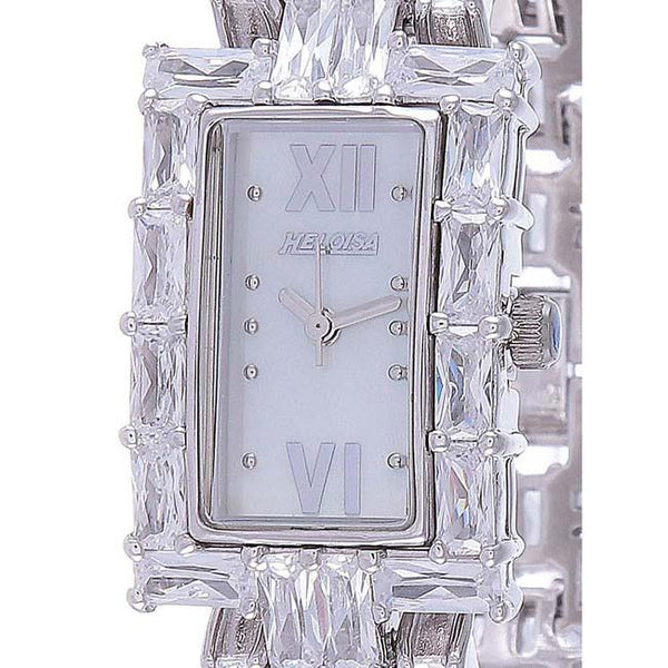 Silver Rectangular Case with White MOP Dial Watch  For Women with Crystals - Heloisa 76120128