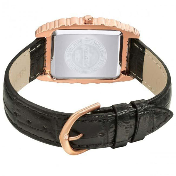 Rose Gold Rectangular Case with Crystals and Genuine Black Leather Watch For Women - Heloisa 76120168