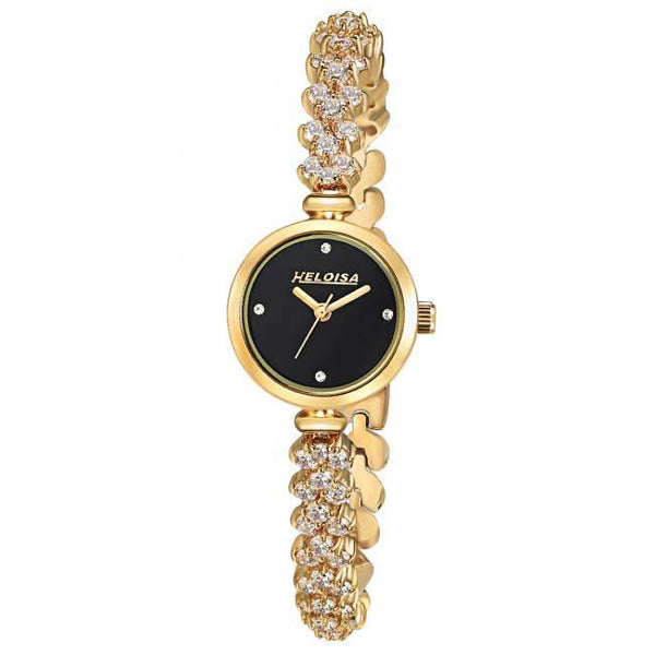 Golden Watch with Black Dial For Women with Crystals - Heloisa 76120171