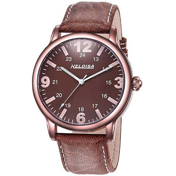 Brown Leather Band with Coffee Dial Round Case Watch For Men and Women - Heloisa 76120200