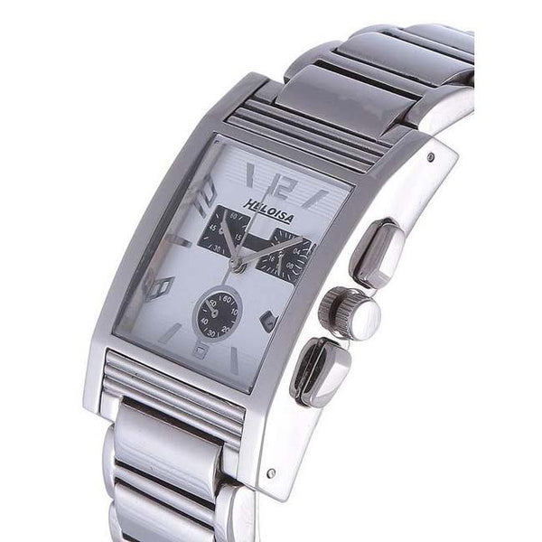 Stainless Steel with White Dial Rectangular Case Chronograph Watch For Men - Heloisa 76120201