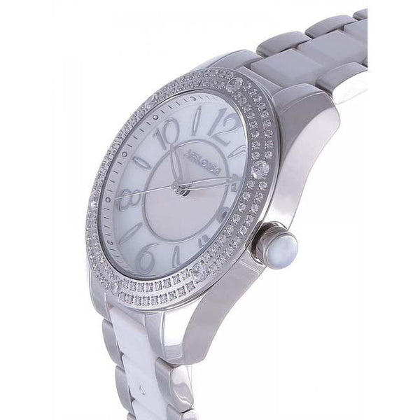 Dual Toned Ceramic Band With Crystals White MOP Dial Watch For Men and Women -Heloisa 76120206