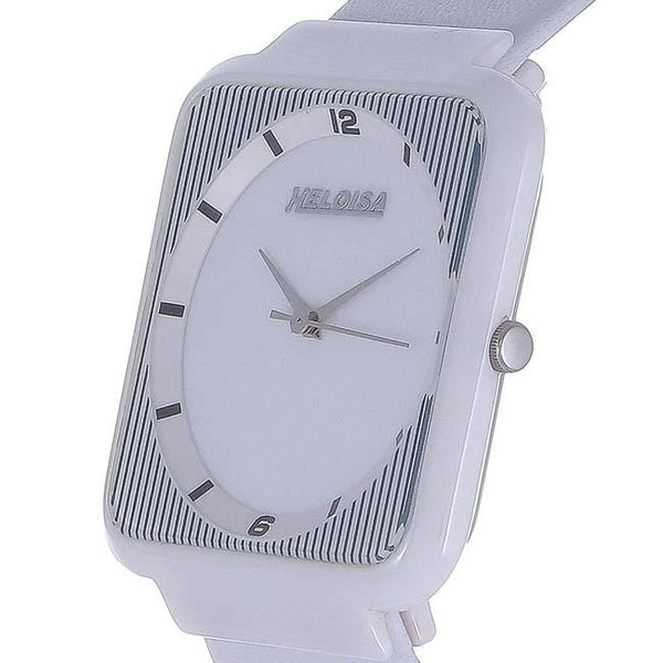 Ceramic Case White Leather Band Watch For Men and Women - Heloisa 76120214